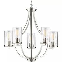 Progress Lighting 5 Light Brushed Nickel Clear Glass Shade Chandelier Light Fixture