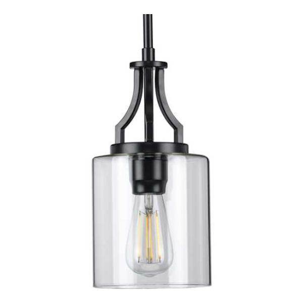 1 Light Matte Black Clear Glass Shade Mini Pendant Light Fixture