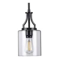 Progress Lighting 1 Light Matte Black Clear Glass Shade Mini Pendant Light Fixture