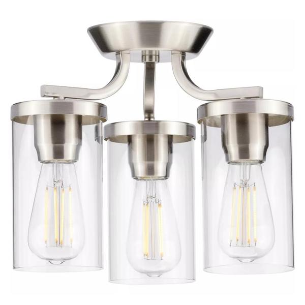 3 Light 120 volt Brushed Nickel Clear Glass Shades Ceiling Light Fixture
