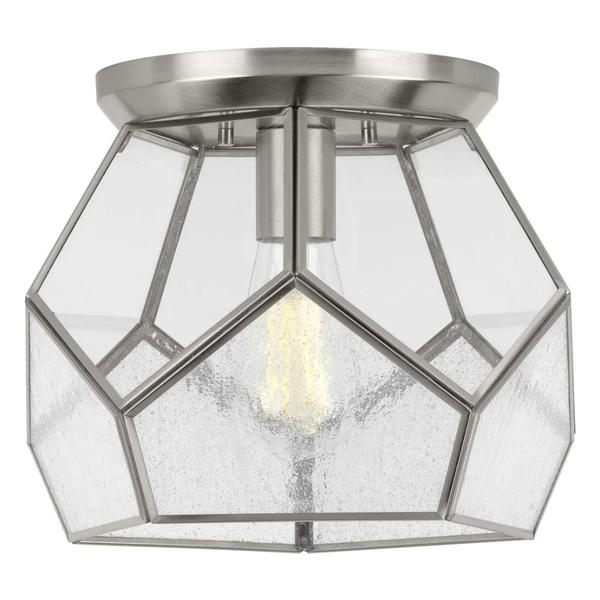 1 Light Brushed Nickel Clear Seeded /Clear Glass Shade Ceiling Light Fixture
