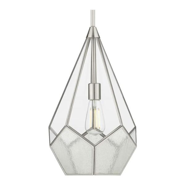 1 Light Brushed Nickel Seeded/Clear Glass Panels Pendant Light Fixture
