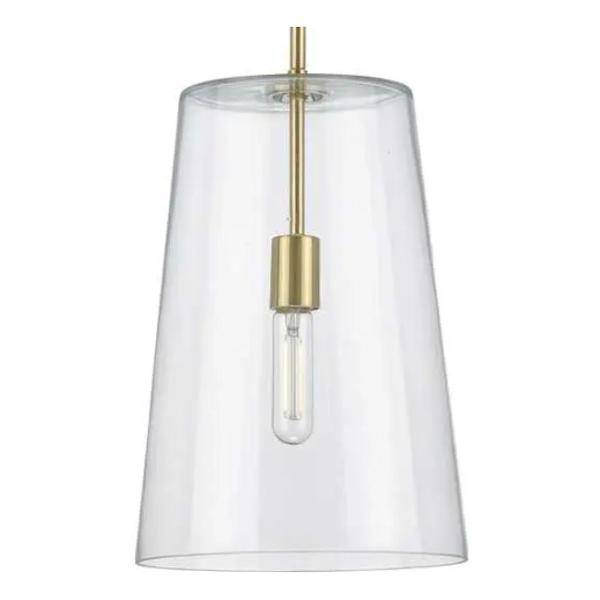 1 Light Satin Brass Clear Glass Cylindrical Shade Pendant Light Fixture