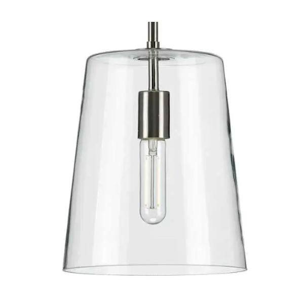1 Light Brushed Nickel Clear Glass Cylindrical Shade Pendant Light Fixture