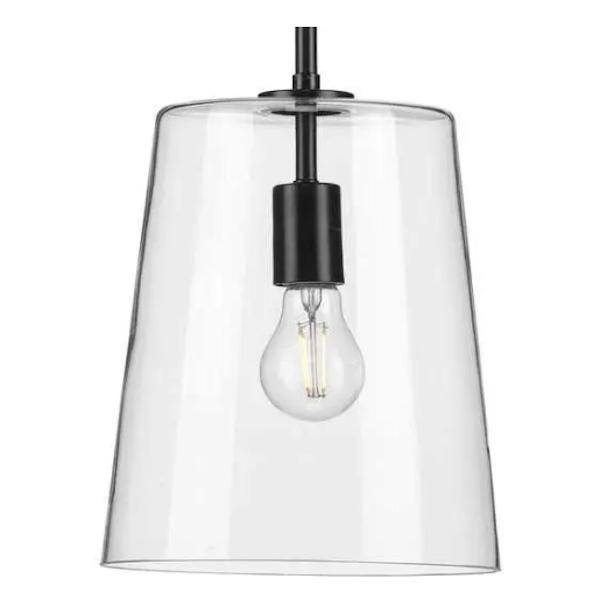 1 Light Matte Black Clear Glass Cylindrical Shade Pendant Light Fixture
