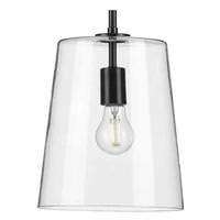 Progress Lighting 1 Light Matte Black Clear Glass Cylindrical Shade Pendant Light Fixture