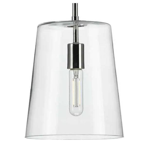 1 Light Polished Nickel Clear Glass Cylindrical Shade Pendant Light Fixture