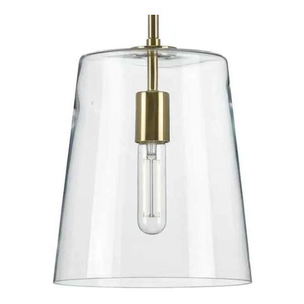1 Light Satin Brass Clear Glass Cylindrical Shade Pendant Light Fixture