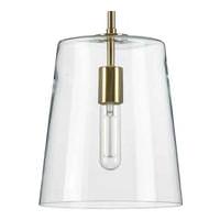 Progress Lighting 1 Light Satin Brass Clear Glass Cylindrical Shade Pendant Light Fixture