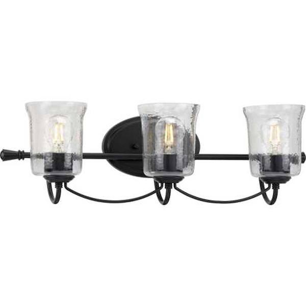 3 Light 120 volt Matte Black Vanity Clear Chiseled Glass Light Fixture