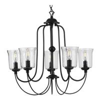 Progress Lighting 5 Light Matte Black Clear Chiseled Glass Shade Chandelier Light Fixture