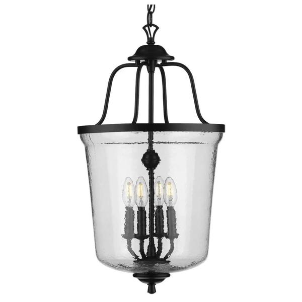 4 Light Matte Black Clear Chiseled Glass Panels Hall & Foyer Pendant Light Fixture