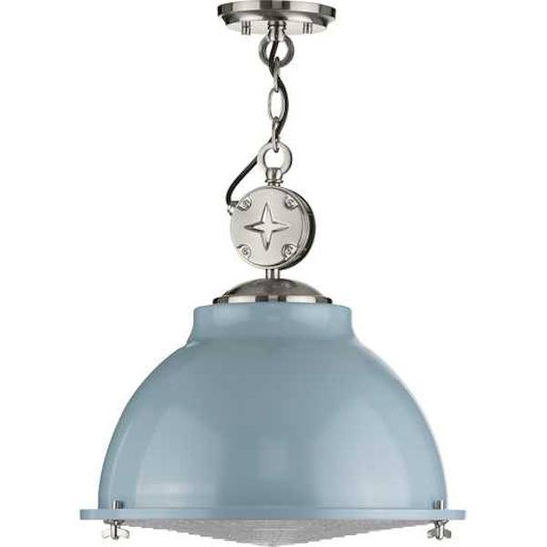1 Light Coastal Blue Clear Patterned Glass Lens Pendant Light Fixture
