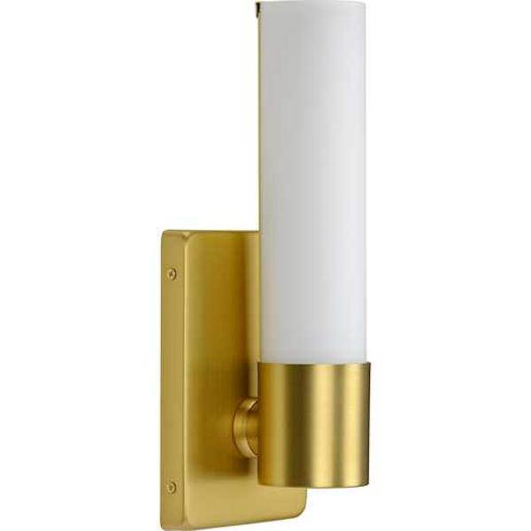 16 watt 120 volt 3000K Satin Brass Etched Opal Glass Dimmable LED Wall Sconce