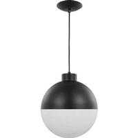 Progress Lighting 1 Light 17 watt 3000K Natural White Matte Black Opal Glass Globe Dimmable LED Pendant Light Fixture
