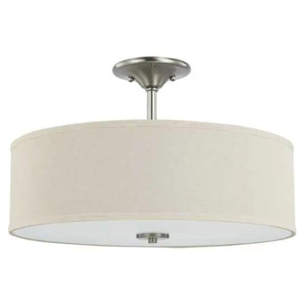 2 Light 120 volt Brushed Nickel Fabric Shade Ceiling Light Fixture