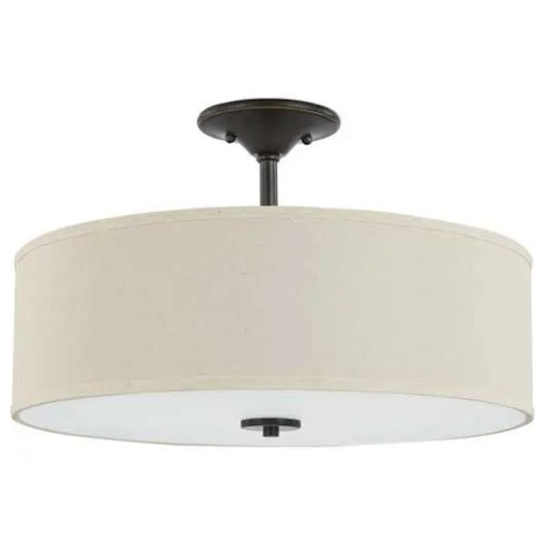 2 Light 120 volt Antique Bronze Fabric Shade Ceiling Light Fixture