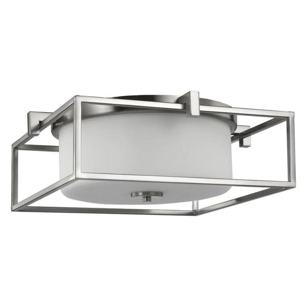 2 Light Brushed Nickel Etched Opal Glass Ceiling Light Fixture