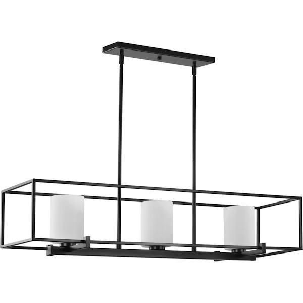 3 Light Matte Black Etched Opal Glass Shade Chandelier Light Fixture