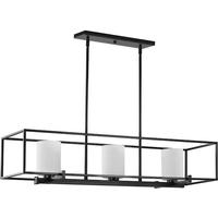 Progress Lighting 3 Light Matte Black Etched Opal Glass Shade Chandelier Light Fixture