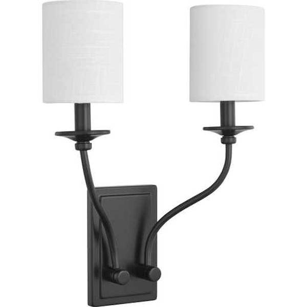 2 Light 120 volt Matte Black Vanity Linen Fabric Shade Light Fixture