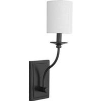 Progress Lighting 1 Light 120 volt Matte Black Vanity Linen Fabric Shade Light Fixture