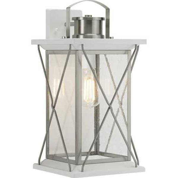 1 Light Stainless Steel with Clear Seeded Glass Large Wall Light Fixture
