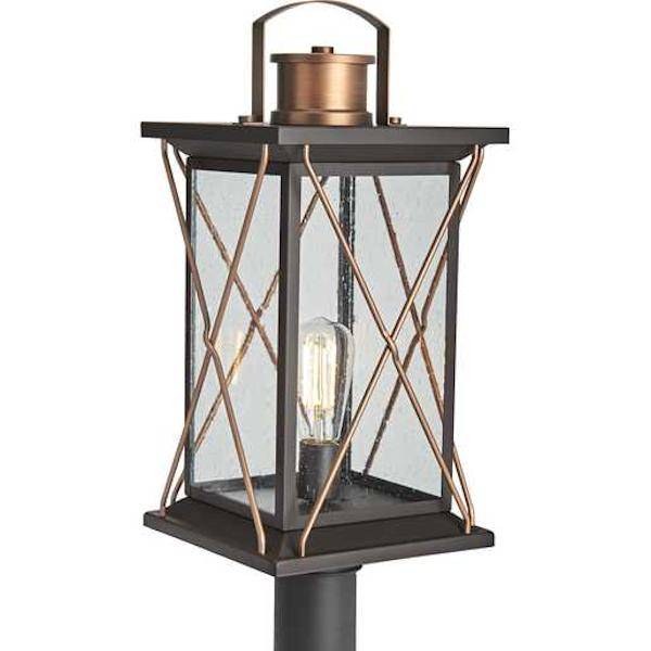 1 Light Antique Bronze with Clear Seeded Glass Large Post Top Light Fixture