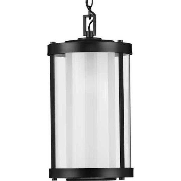 1 Light Black with Etched/Clear Glass Irondale Large Hanging Light Fixture