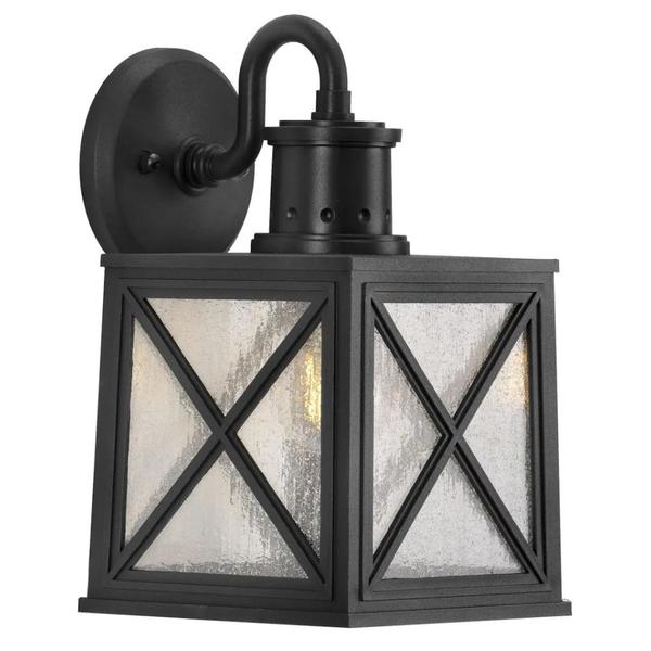 1 Light Black Clear Seeded Glass Coastal Style Light Fixture