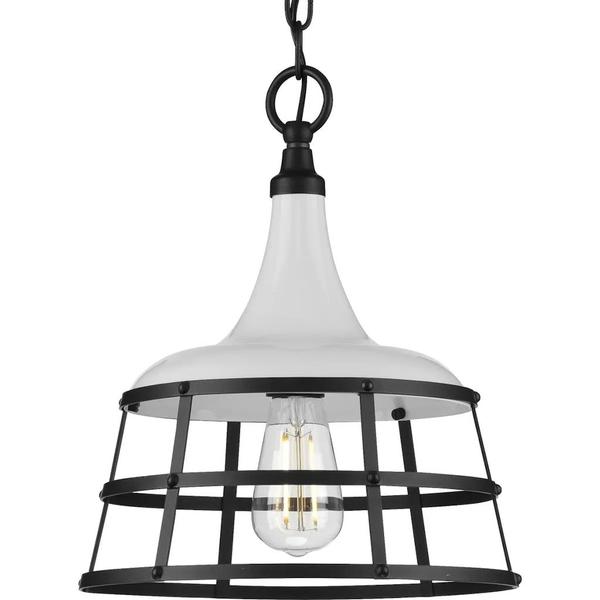 1 Light White Finish Black Basket Shade Mini Pendant Light Fixture