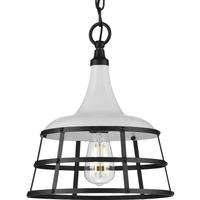 Progress Lighting 1 Light White Finish Black Basket Shade Mini Pendant Light Fixture