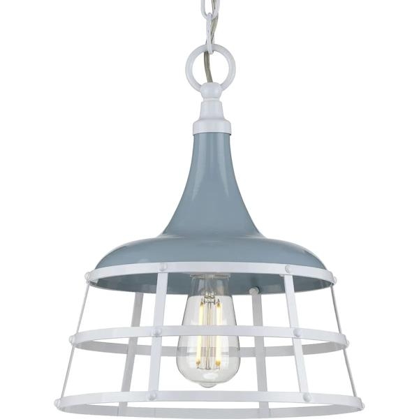 1 Light Blue Finish White Basket Shade Mini Pendant Light Fixture