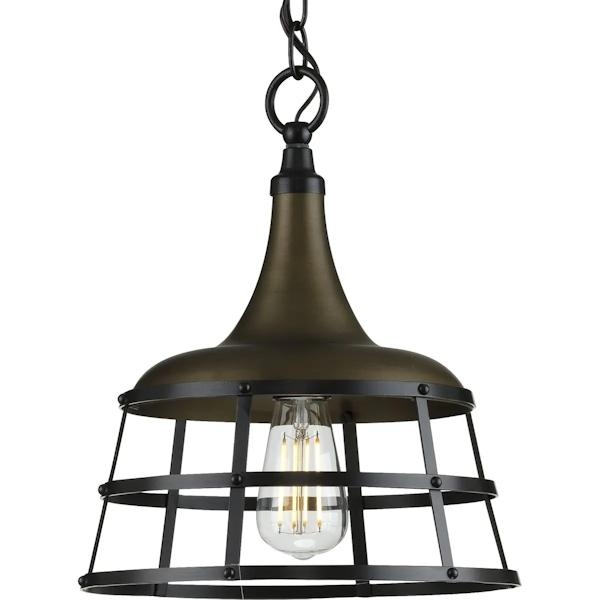 1 Light Aged Bronze Finish Black Basket Shade Mini Pendant Light Fixture