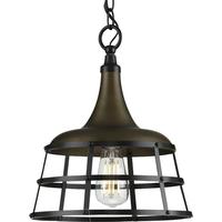 Progress Lighting 1 Light Aged Bronze Finish Black Basket Shade Mini Pendant Light Fixture