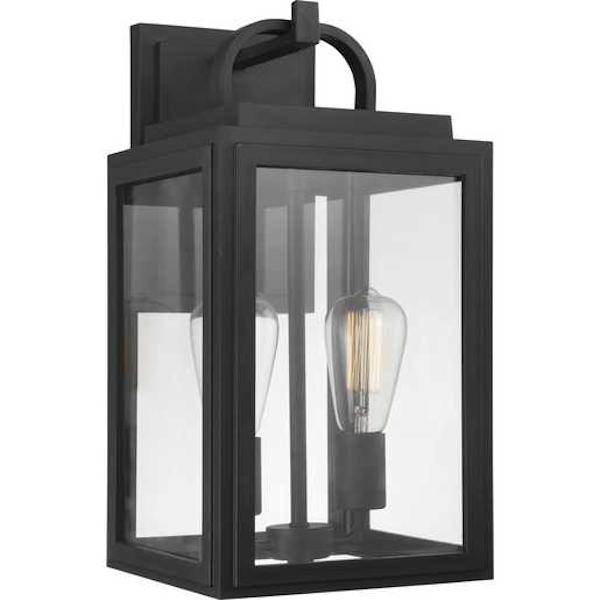 2 Light Black with Clear Glass Outdoor Grandbury Medium Wall Light Fixture