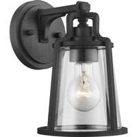 Progress Lighting 1 Light Black with Clear Glass Outdoor Benton Harbor Small Wall Light Fixture