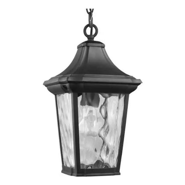 1 Light Black with Clear Water Glass Hanging Light Fixture