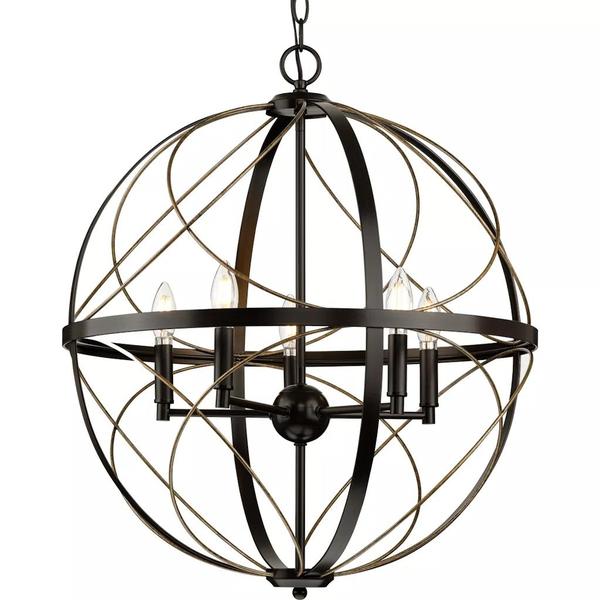 5 Light Antique Bronze Finish Gold Wire Accents Farmhouse Style Brandywine Collection Pendant Light Fixture