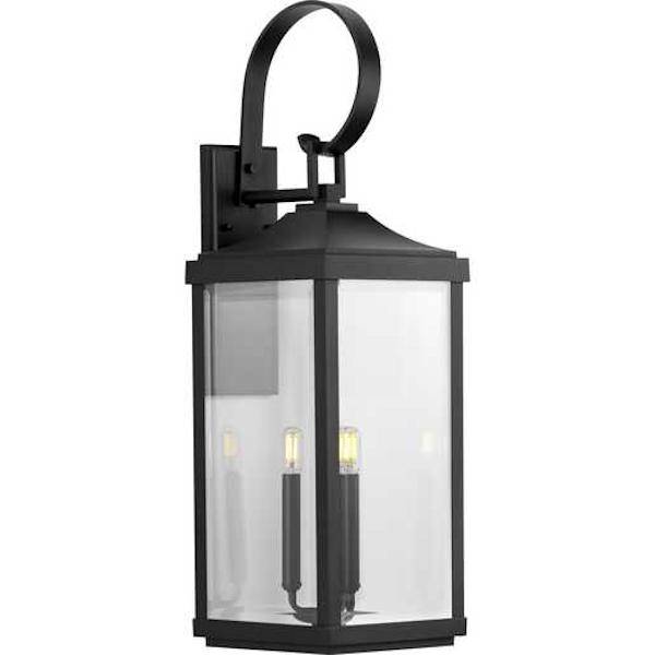 3 Light Black with Clear Beveled Large Glass Gibbes Street Wall Light Fixture