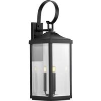 Progress Lighting 3 Light Black with Clear Beveled Large Glass Gibbes Street Wall Light Fixture