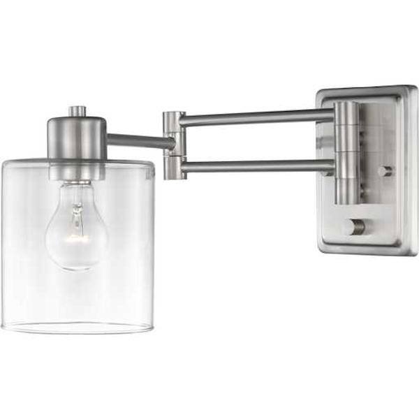 1 Light 120 volt Brushed Nickel Vanity Clear Glass Swing Arm Light Fixture