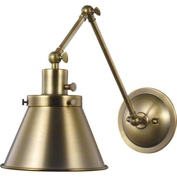 1 Light 120 volt Vintage Brass Steel Shade Swing Arm Light Fixture