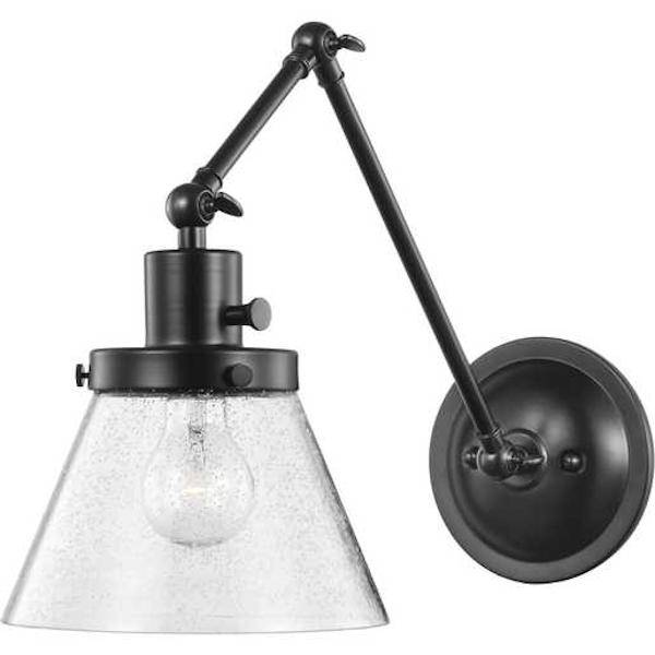 1 Light 120 volt Matte Black Clear Seeded Glass Shade Swing Arm Light Fixture