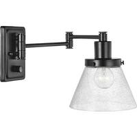Progress Lighting 1 Light 120 volt Matte Black Vanity Clear Seeded Glass Swing Arm Light Fixture