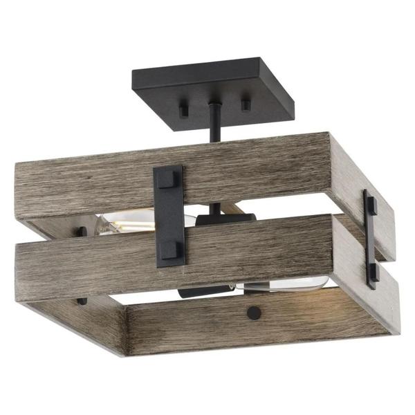 2 Light Black Etched Aged Oak Accents Ceiling Light Fixture