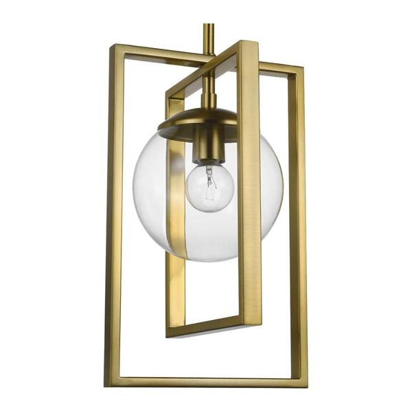 1 Light Brushed Bronze Clear Glass Round Pendant Light Fixture