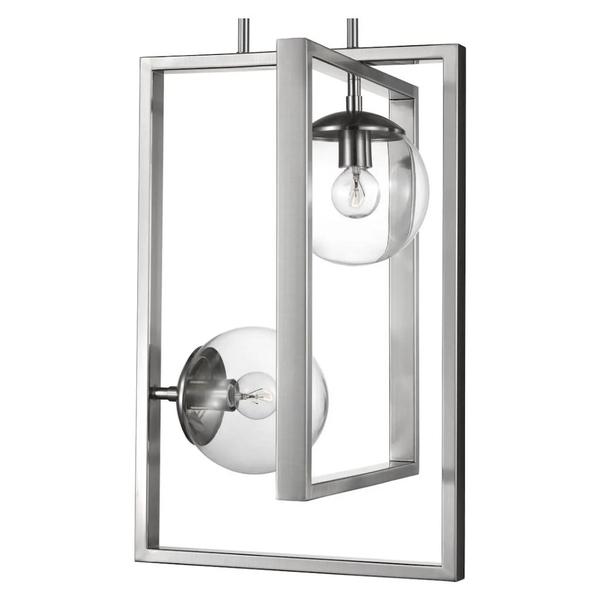 2 Light Brushed Nickel Clear Glass Round Pendant Light Fixture
