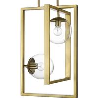 Progress Lighting 2 Light Brushed Bronze Clear Glass Round Pendant Light Fixture