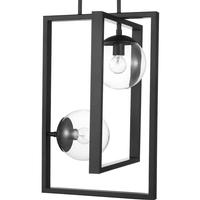 Progress Lighting 2 Light Matte Black Clear Glass Round Pendant Light Fixture